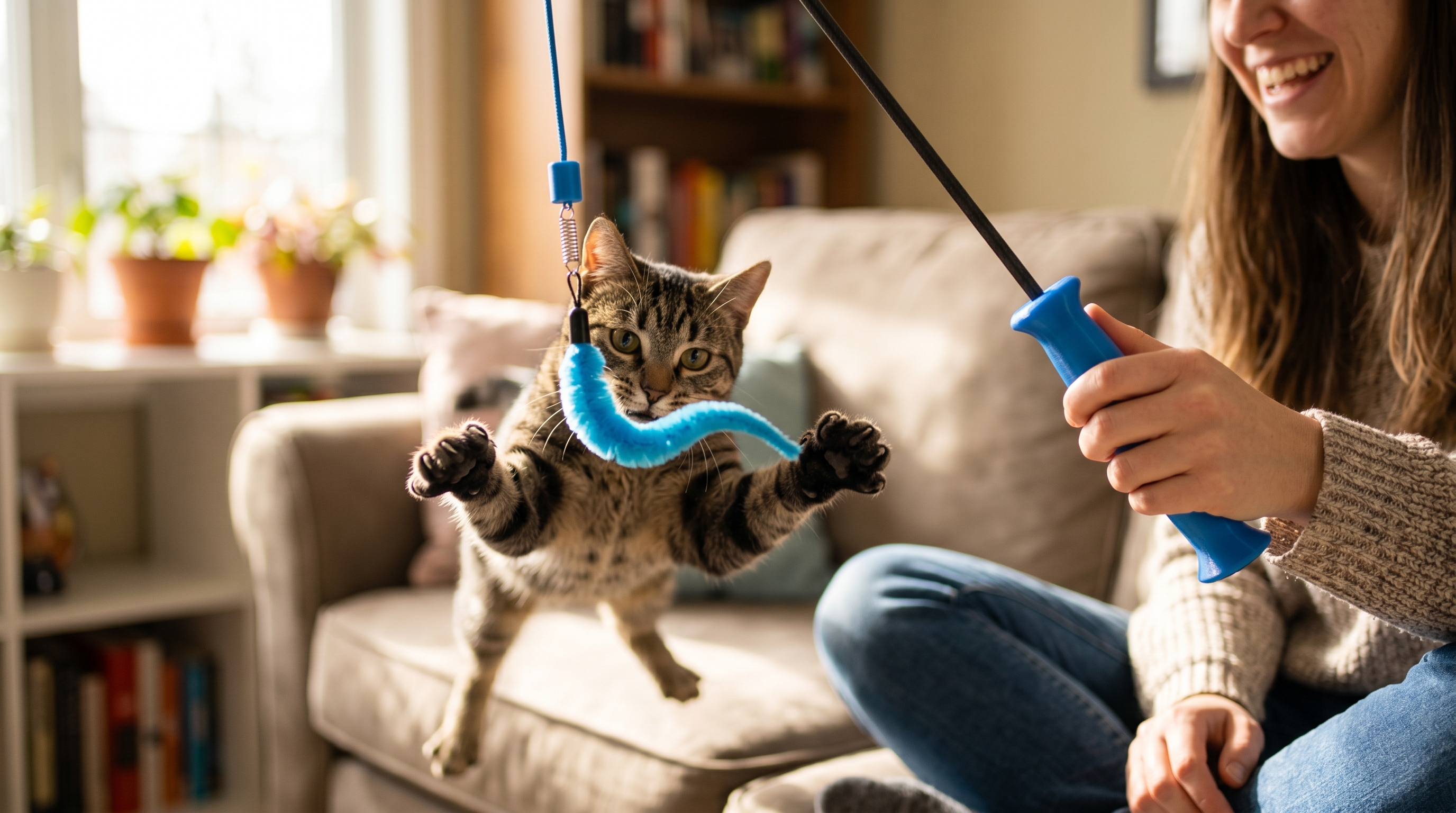 Cat playing with Layer Ridge wand