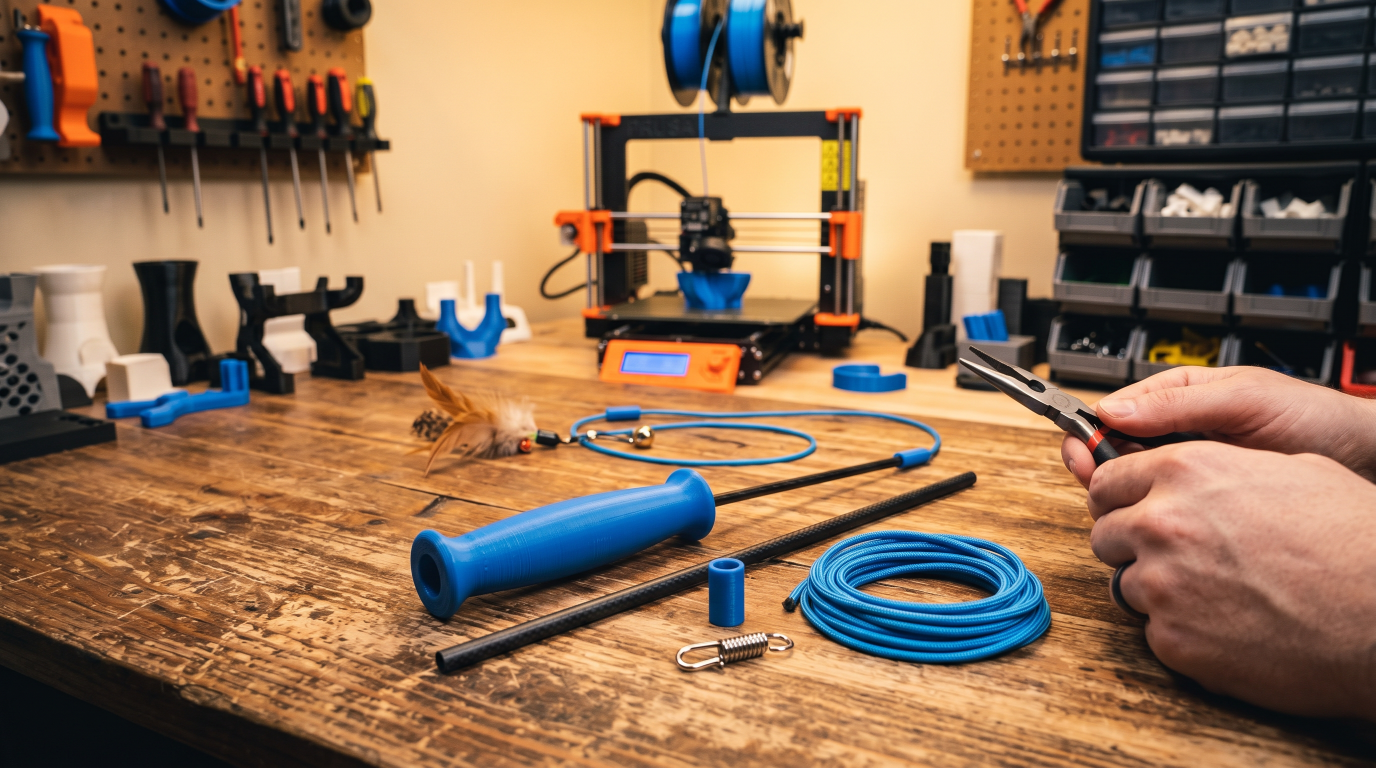 3D printer building a green component in the Layer Ridge workshop